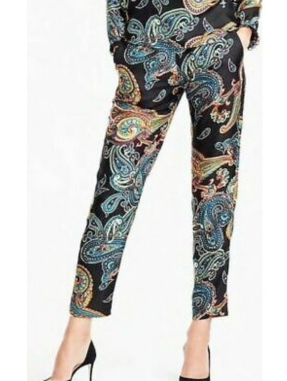 J. Crew Paisley Silk Pull-on Pants - Black, blue, yellow+